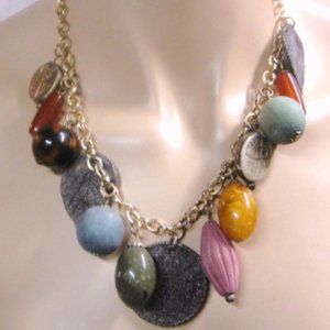 Vintage Gold Tone Multi Colored Charm Necklace